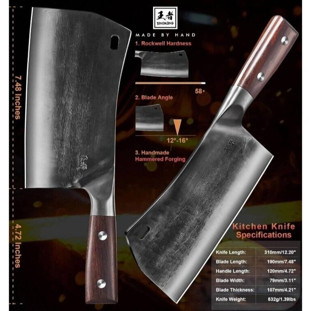 ENOKING Cleaver Knife, 7.5 Inch Hand Forged Meat Cleaver - Picture 4 of 10